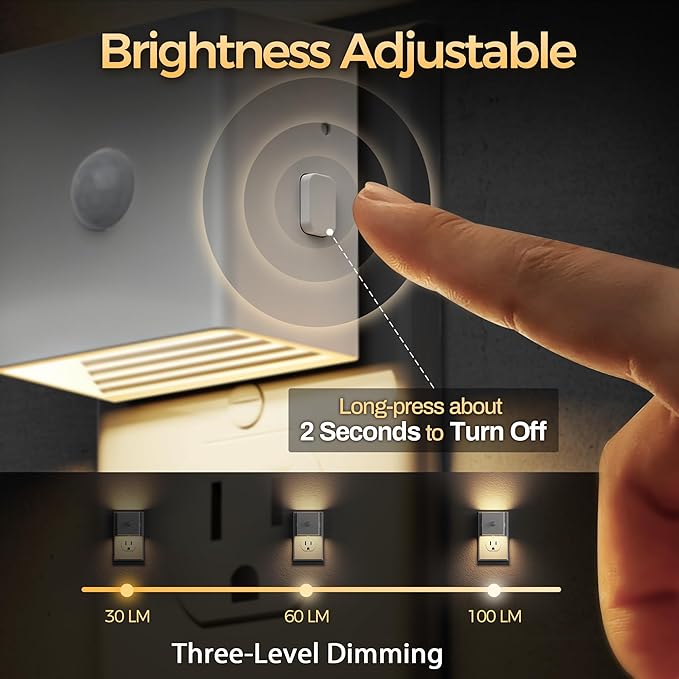 DORESshop LED Motion Sensor Night Light[2 Pack], Night Lights Plug into Wall, Brightness Adjustable Motion Activated Nightlight with Dusk to Dawn for Bedroom, Bathroom, Hallway, 3000K