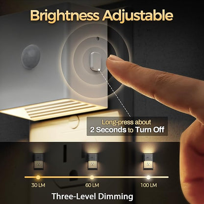 DORESshop LED Motion Sensor Night Light[2 Pack], Night Lights Plug into Wall, Brightness Adjustable Motion Activated Nightlight with Dusk to Dawn for Bedroom, Bathroom, Hallway, 3000K