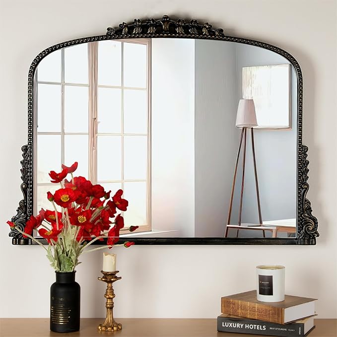 SHYFOY Antique Black-Gold Mirrors for Wall Decor Baroque Scalloped Top, Vintage Wall Mirror Decorative Mirrors for Living Room Entryway Bathroom Powder Room, 23"X36" Wide Version