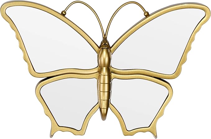 Decorative Butterfly Wall Mirror with Gold Plastic Frame (9.8 x 6.3 inch)