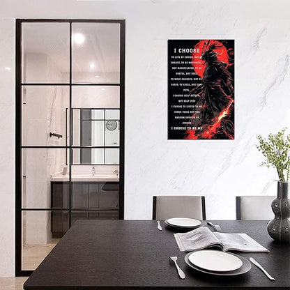 Armored Samurai Wall Art I Choose to Live by Choice Canvas Prints Vintage Japanese Artwork Black Motivational Poster Inspirational Quotes Painting for Men Bedroom Living Room Office (28''W x 44''H)
