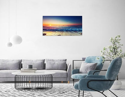 TutuBeer 1 Panel Beach Home Beach Decor Sea Wall Art for Home White Ocean Sea Sunrise with Deep Blue Sky Ocean Pictures Seascape Art for Wall Seascape Art 20" x 40" x 1 Piece