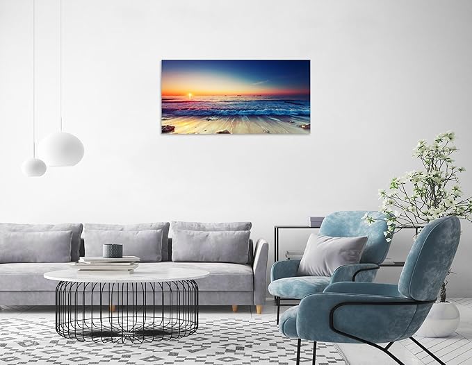 TutuBeer 1 Panel Beach Home Beach Decor Sea Wall Art for Home White Ocean Sea Sunrise with Deep Blue Sky Ocean Pictures Seascape Art for Wall Seascape Art 8" x 16" x 1 Piece