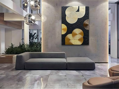 Slyart Black and Gold Texture Wall Art, Handmade 3D Arch Painting, 28"x40" Large Abstract Canvas Wall Art
