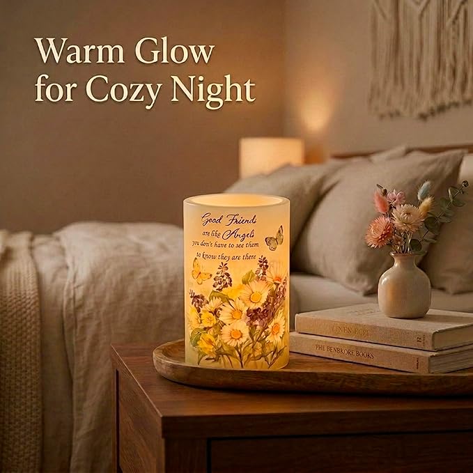 Real Wax Flameless Candles 4x6, Butterfly Daisy LED Pillar Candle with Timer, Battery Operated Flickering Candle, Spring Floral Table Decor, Romantic Home & Wedding Centerpiece, Gift for Women Mom