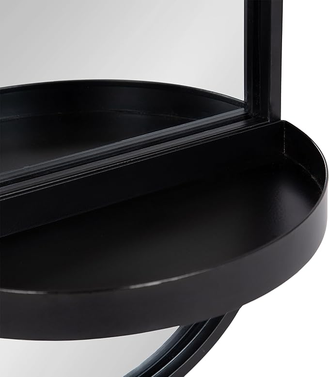 Kate and Laurel Estero Modern Metal Oval Mirror with Rounded Shelf; 11 x 25; Black; Decorative Contemporary Capsule Shelf Mirror for Storage and Display