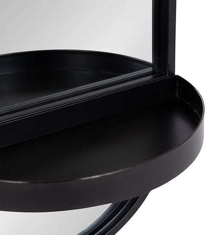 Kate and Laurel Estero Modern Metal Oval Mirror with Rounded Shelf; 11 x 25; Black; Decorative Contemporary Capsule Shelf Mirror for Storage and Display