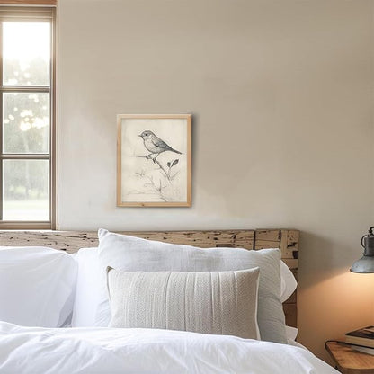 uniro Vintage Bird Sketch Wall Art Prints Farmhouse Decor Sparrow on a Branch Sketch Canvas Oil Painting Antique Bird Neutral Vintage Artwork Pictures for Bedroom Living Room Decor (8" x 10"-UNFRAMED)