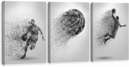 Basketball Canvas Wall Art Prints Set of 3, Framed Basketball Posters Wall Decor, Sports Room Decor For Men Kids Teenagers, Basketball Poster Set For Bedroom Man Cave, Boys Bedroom Decor