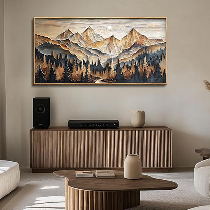 Wood Farmed Canvas Wall Art For Living Room Large Wall Decor For Office Bedroom Decorations Mountain Landscape Pictures Abstract Painting Artwork Room Wall Mural Aesthetic Home Decor 30x60 In