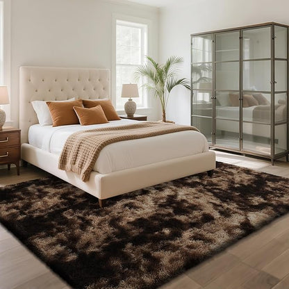 Fluffy Rug Shag Area Rug, Mottling Brown 5x8 Area Rugs for Bedroom, Small Bedside Rug, Soft Fluffy Shag Entryway Throw Rugs for Living Room Bedroom Kids Room Home Decor