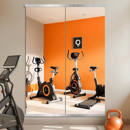 TRAHOME Home Gym Mirror for Wall, 70"x24"x2PCS Full Length Gym Mirror Frameless Wall-Mounted for Garage, Home Gym, Living Room, Bedroom(Silver)