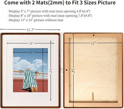 FLECHAZO 11x14 Picture Frame Wood with 5x7 and 8x10 Mat,Natural Solid Walnut Wooden Photo Frames 11 by 14 for Tabletop or Wall Display