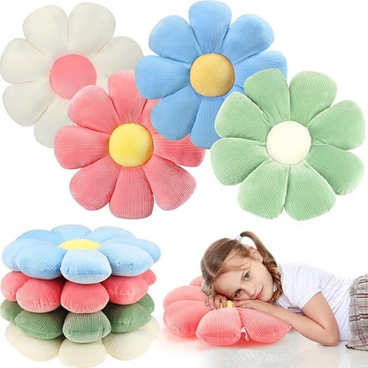 Coume 4 Pcs Flower Pillows 15" Plush Flower Shaped Pillows Daisy Floor Throw Cute Seat Cushion for First Day of School Bed Sofa Couch Chair Office Room Back to School Classroom Decor(Pastel)
