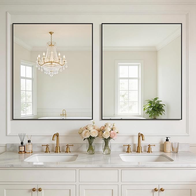 DESBING Black Bathroom Mirror 2 Pack, 30x36 Inch Rectangle Wall Mirrors with Frame, Shatter-Resistant, Modern for Bathroom, Living Room, Entryway – Horizontal or Vertical