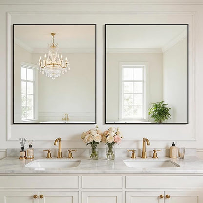DESBING Black Bathroom Mirror 2 Pack, 30x36 Inch Rectangle Wall Mirrors with Frame, Shatter-Resistant, Modern for Bathroom, Living Room, Entryway – Horizontal or Vertical