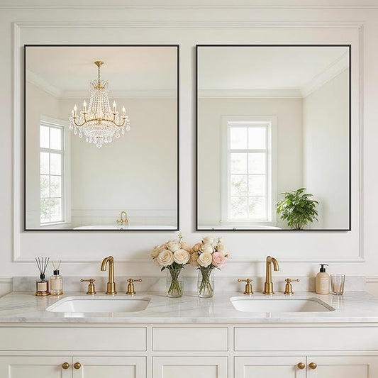 DESBING Black Bathroom Mirror 2 Pack, 30x36 Inch Rectangle Wall Mirrors with Frame, Shatter-Resistant, Modern for Bathroom, Living Room, Entryway – Horizontal or Vertical