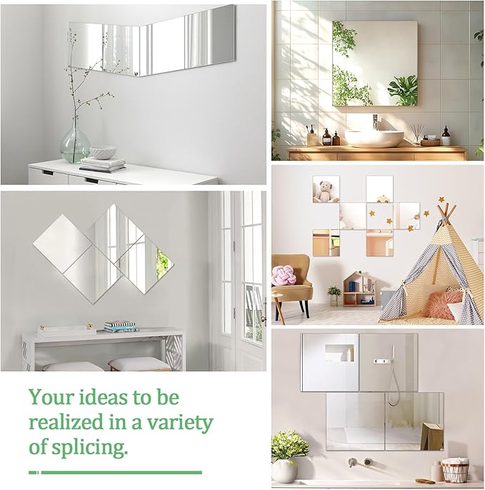 16 x 16 in Glass Mirror Sheet for Wall, 2mm Thick HD Frameless Wall Mirror Tile Self Adhesive Mirror Sticker Large Body Mirror Sheet for Bathroom, Bedroom, Vanity, Door, Gym, Home Decor