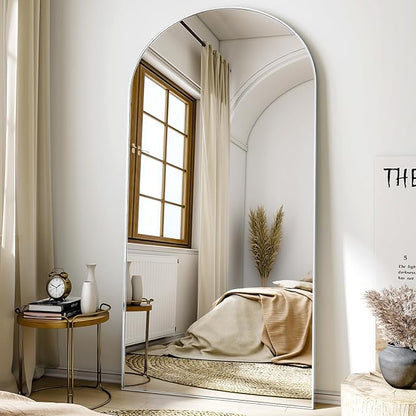 Easly Arched Full-Length Mirror, 34"x76" Arch Floor Mirror with Stand, Wall-Mounted Mirror for Bathroom, Dressing Room - Hanging or Leaning - Full Body Mirrors for Bedroom, Silver