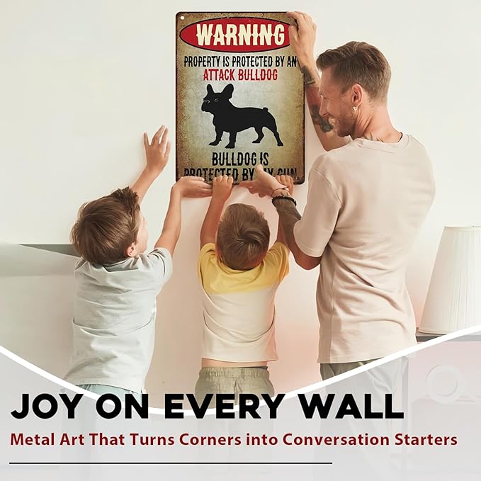 Bulldog Vintage Sign Warning Metal Sign for Wall Decor Shed Garage Man Cave Kitchen 12x16inch