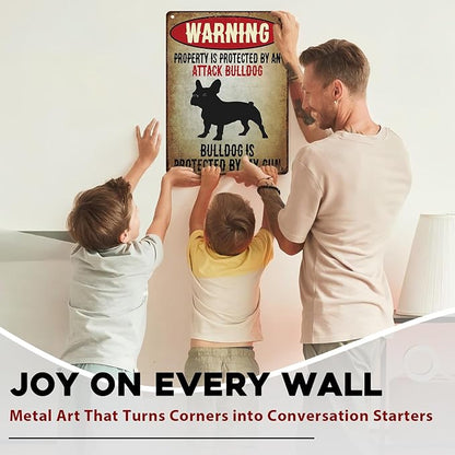 Bulldog Vintage Sign Warning Metal Sign for Wall Decor Shed Garage Man Cave Kitchen 12x16inch