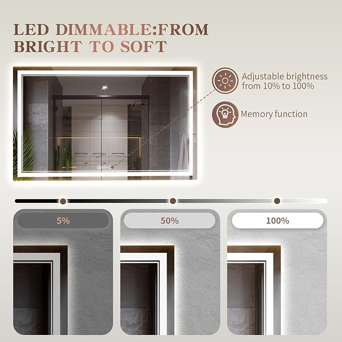 EOGOW LED Bathroom Mirror with Lights,40"x30"Backlit LED Mirror for Bathrooms with Anti-Fog,Dimmable,3 Colors Bathroom Mirror, Wall Mounted Horizontal/Vertical Vanity Mirrors,Tempered Glass