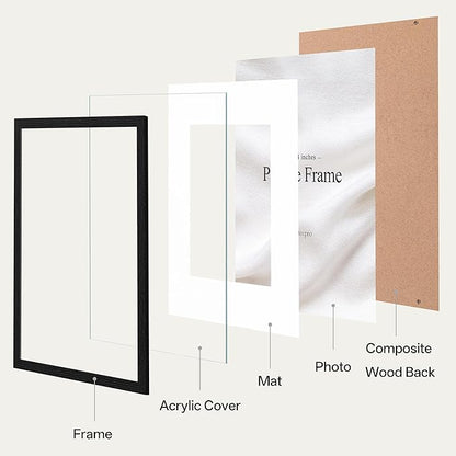 eletecpro 16x20 Picture Frame Set of 9, Display Photos 8x10 with Mat or 16 x 20 Without, Classic Gallery Wall Frame Set for Home, Large Poster Frames for Horizontal & Vertical Mounting, Black