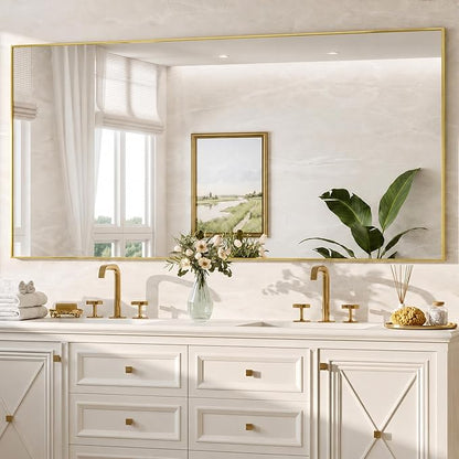 30" x 55" Gold Wall Mirror for Bathroom, 55" x 30" Full Length Accent Mirror, Metal Framed Vertical Decor for Bedroom & Double Vanity