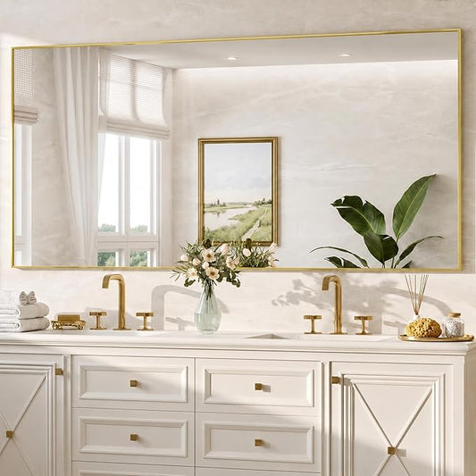30" x 55" Gold Wall Mirror for Bathroom, 55" x 30" Full Length Accent Mirror, Metal Framed Vertical Decor for Bedroom & Double Vanity