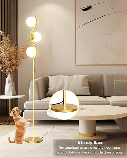 Lightdot 60IN Gold Floor Lamp Stepless Dimmable Globe Floor Lamps with 3Pcs 3000K Bulbs Included Eye-Friendly Mid Century Standing Lamps with 5Lbs Heavy Base for Living Room/Sofa Beside/Corner Decor