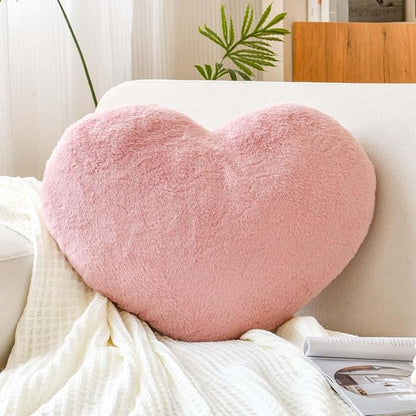 XVTRU Dusty Pink Heart Pillows, Cute Heart Decorative Pillow, Heart Shaped Throw Pillows for Bed, Faux Rabbit Fur Plush Hoom Decor Pillow Cushion for Chair Sofa Living Room (Large-19.6"x15.7")