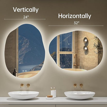 LOVESPEJO Irregular Backlit Mirror Bathroom 24x32 Inch, Asymmetrical LED Bathroom Mirror with Lights, Fogless, Dimmable, 3 Colors, Horizontal/Vertical