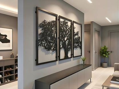 VAILLA Tree of Life Wall Art Decor Set of 3 Wall Hanging Sculpture Modern Wall Home Decoration 3D Textured Sculptures for Living Room Bedroom Office Dinnig Room 3 Panels Family Tree Wall Hangings (71"L x 39"W)