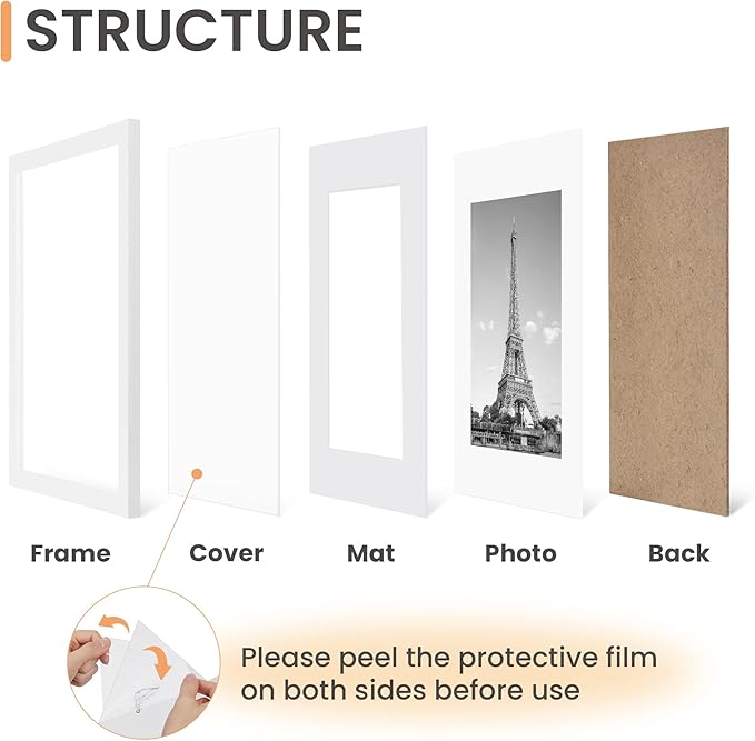 upsimples 12x16 Picture Frame Set of 5, Display Pictures 8.5x11 with Mat or 12 x 16 Without, Wall Gallery Poster Frames, White