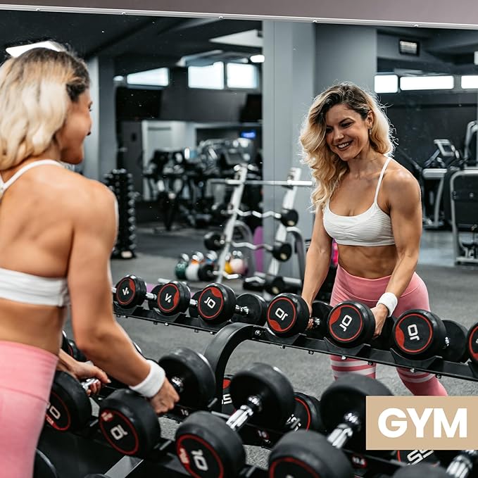 Snowdool Gym Mirror, 56''X16''(Each) -2PCS Full Body Mirror for Yoga, Garage, Dance Studio, Anti-Rust, Tempered Glass,Frameless Mirrors, Wall-Mounted Large Workout Mirrors