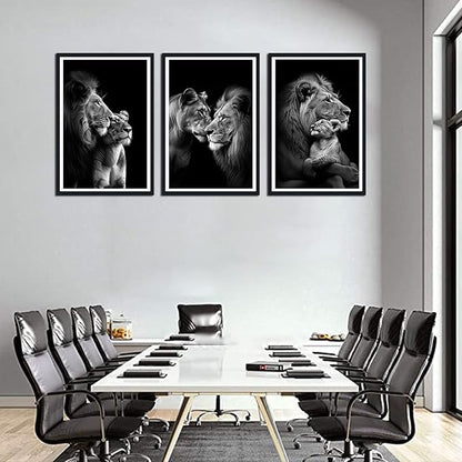 African Lion Framed Canvas Wall Art Set of 3 Lion and Lioness Hug Wall Decor for Country Apartment Living Room Office Nursery Modern Wildlife Animal Artwork Decoration Easy to Hand 24x36inchx3pcs