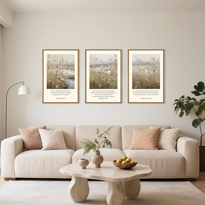 Celestdeco Large Christian Bible Verses Framed Canvas Wall Art,Vintage Scripture Wildflower Wall Decor,Modern Jesus Religious Nature Landscape Artwork for Living Room,Bedroom,Dining Room-16"x24"x3