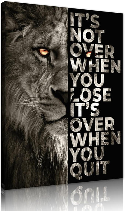 Large Wooden Framed Inspirational Office Artwork Black and White Lion Head Portrait with Motivational Sayings HD Print Giclee Canvas Paintings Pictures for Coffee Shop Framed Easy to Hang-28 x 44 in
