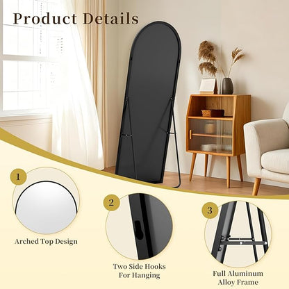 59"x16" Floor Mirror Full Length, Arched Full Length Mirror with Stand, Full Body Mirrors for Bedroom Living Room or Cloakroom Black
