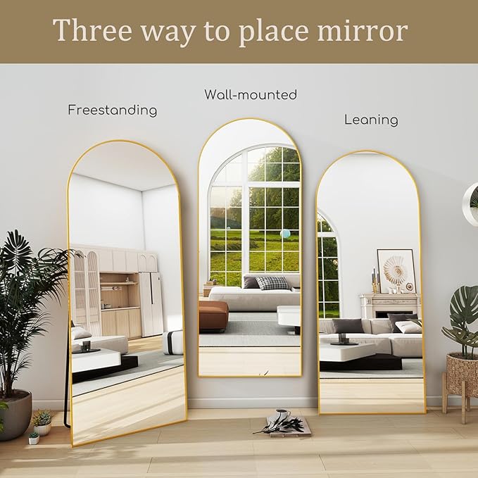 76''x34'' Arched Floor Mirror, Full Length Body Mirror with Stand, Modern & Contemporary Design, Aluminum Alloy Frame (Gold)
