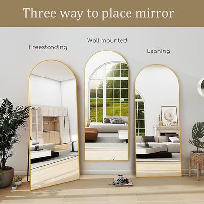 76''x34'' Arched Floor Mirror, Full Length Body Mirror with Stand, Modern & Contemporary Design, Aluminum Alloy Frame (Gold)