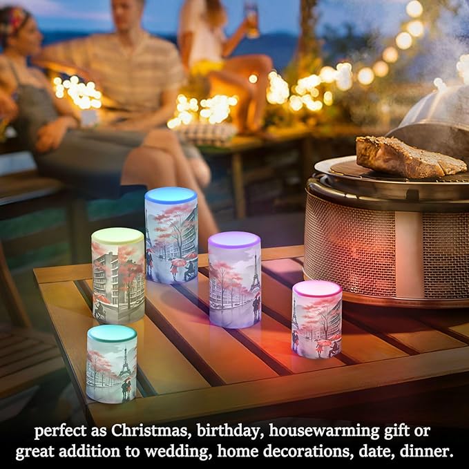 ALAZA France Paris Eiffel Tower Flickering Flameless Candles Valentines Day Battery Operated with Remote Timer,Tea Light Candles LED Pillar Votive Candles Set of 2 for Outdoor Indoor Decorations