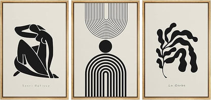 SIGNLEADER Framed Canvas Print Wall Art Set Duotone Matisse Dancer Flower Plant Collage Abstract Shapes Illustrations Modern Art Boho Decorative for Living Room, Bedroom, Office - 24"x36"x3 NATURAL