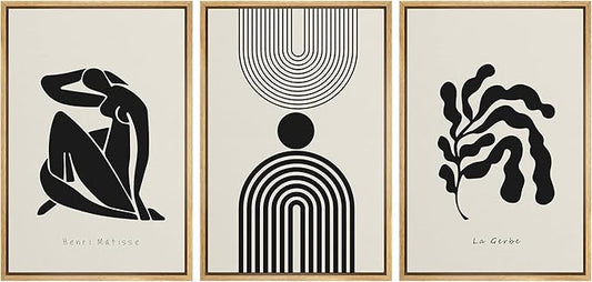 SIGNLEADER Framed Canvas Print Wall Art Set Duotone Matisse Dancer Flower Plant Collage Abstract Shapes Illustrations Modern Art Boho Decorative for Living Room, Bedroom, Office - 24"x36"x3 NATURAL