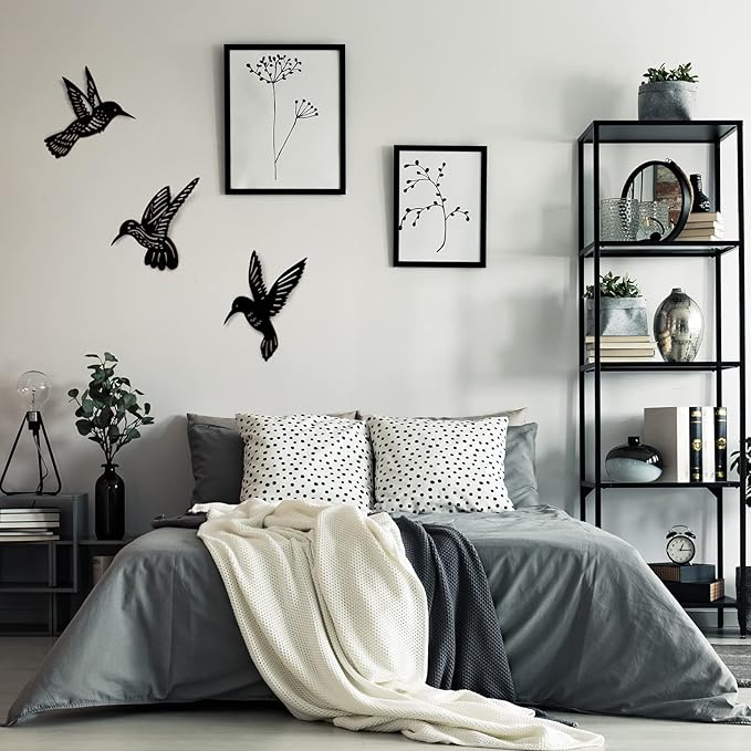 3 Pieces Wood Hummingbird Wall Art Decor 9 Inch Hummingbird Wall Decorations Black Bird Outdoor Art Hanging for Garden Balcony Fence Indoor Kitchen Modern Farmhouse Rustic Home Bedroom Office