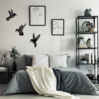 3 Pieces Wood Hummingbird Wall Art Decor 9 Inch Hummingbird Wall Decorations Black Bird Outdoor Art Hanging for Garden Balcony Fence Indoor Kitchen Modern Farmhouse Rustic Home Bedroom Office