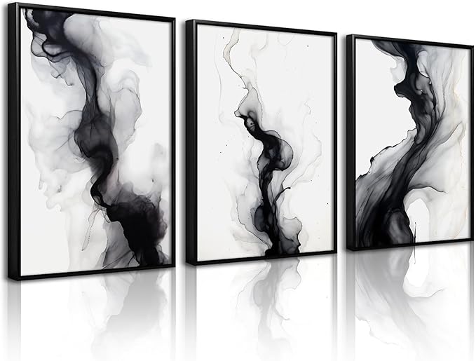 Black White Abstract Wall Art Decor Gray Modern Wall Art Minimalist Canvas Painting Black White Grey Pictures Poster Abstract Prints Artwork for Living Room Bedroom 12x16 Set of 3 Inch Unframed