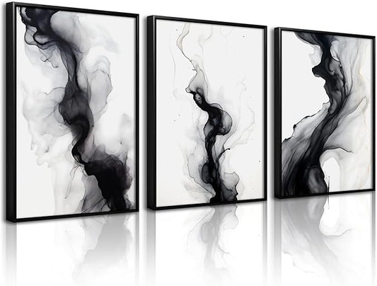 Black White Abstract Wall Art Decor Gray Modern Wall Art Minimalist Canvas Painting Black White Grey Pictures Poster Abstract Prints Artwork for Living Room Bedroom 12x16 Set of 3 Inch Unframed