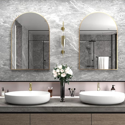 Wall Mounted Mirror, Arched Wall Mirror for Bathroom, 24"x36" Arch Bathroom Mirror with Metal Frame, Gold Vanity Mirror Decor for Mantle, Bedroom, Entryway, Living Room