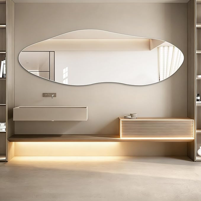 Niccy 65"×22" Frameless Irregular Full Length Mirrors, Long Wall-Mounted Mirror for Living Room, Large Full Body Mirror, Explosion-Proof Tall Hanging-Mirror for Bathroom Bedroom Entryway Decor